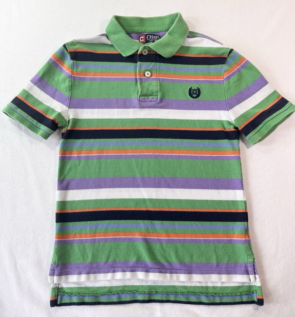 Chaps Boys Multicolored Striped Polo Shirt, Size S (8)